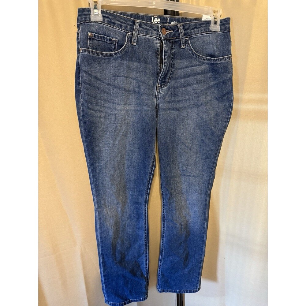 Lee Jeans Womens 10P Mid Rise Straight Leg Regular Fit Regular Blue Wash
